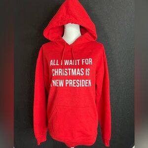 Jerzees Red Graphic Hoodie with Lettering all I want for Christmas is a new pres